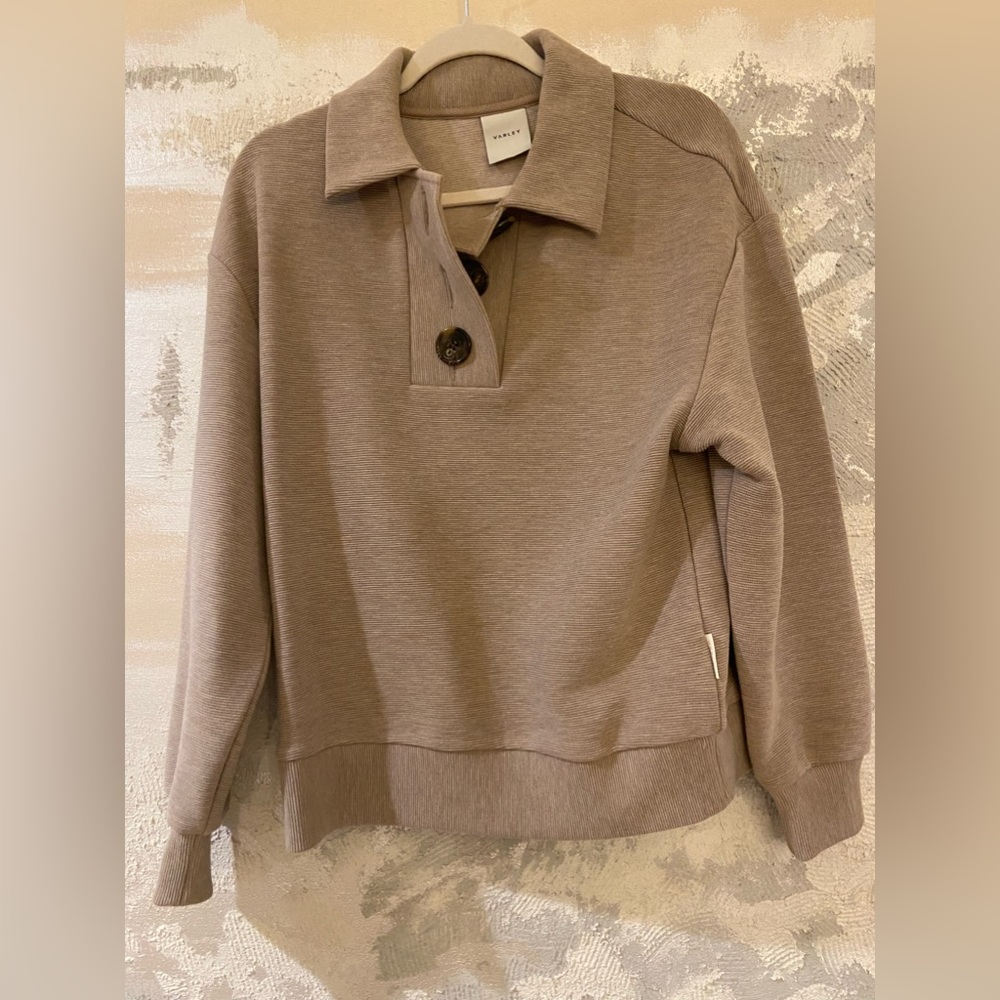 Varley Taupe Sweatshirt with Button Detail